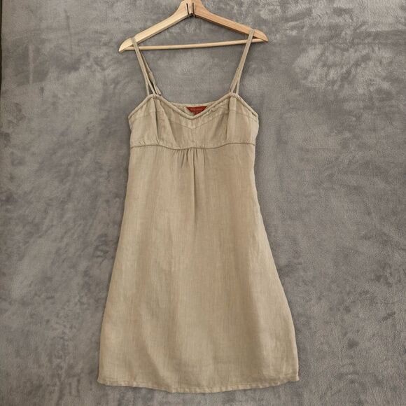 Tommy Bahama Dresses & Skirts - Tommy Bahama Relax Linen Dress Womens 12 Tan Embroidered Spaghetti Strap